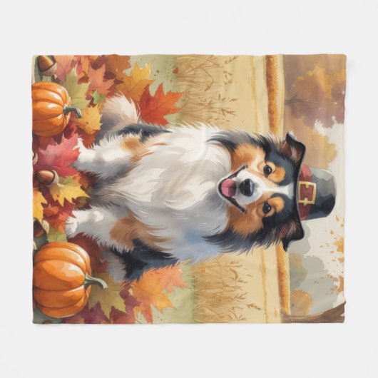 Shetland Sheepdog Herbst lässt Erntedank Kunst Fleecedecke (Vorderseite (Horizontal))