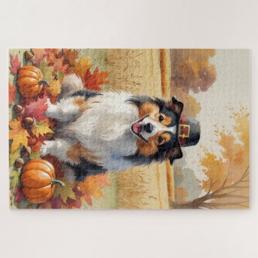 Shetland Sheepdog Herbst lässt Erntedank Kunst Puzzle (Horizontal)