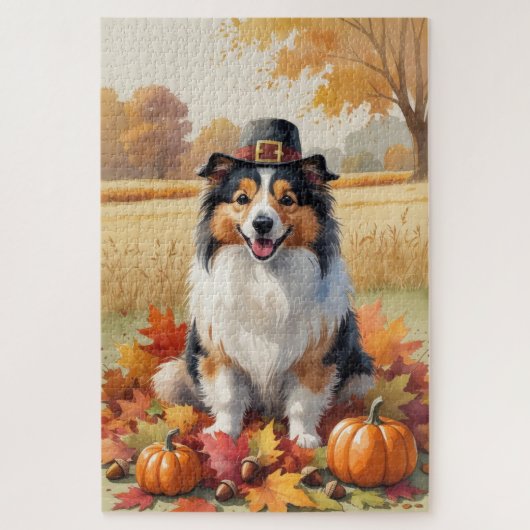 Shetland Sheepdog Herbst lässt Erntedank Kunst Puzzle (Vertikal)
