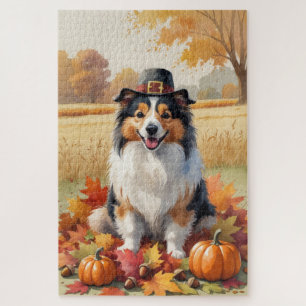 Shetland Sheepdog Herbstlaub Thanksgiving Kunst Puzzle