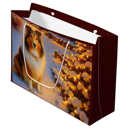 Shetland Sheepdog Holiday  Große Geschenktüte (Vorderseite Schrägansicht)