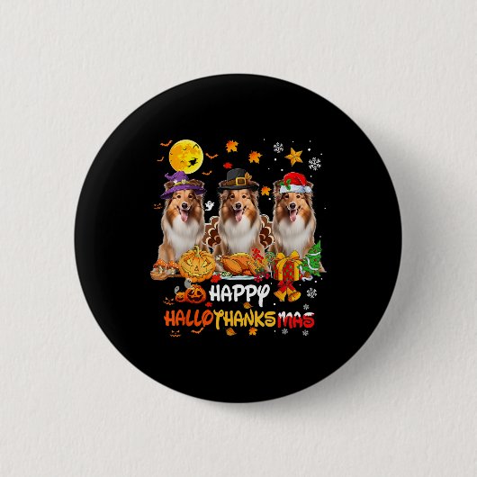Shetland Sheepdog Hund Happy Halloween Erntedank Button (Vorderseite)