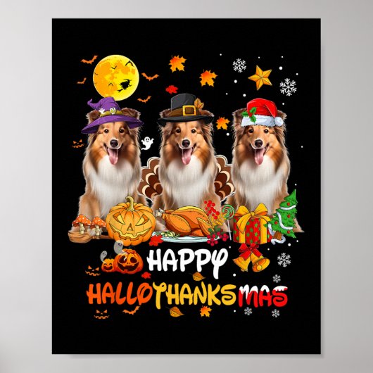 Shetland Sheepdog Hund Happy Halloween Erntedank Poster (Vorne)