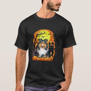 Shetland Sheepdog Hund mit Pumpkins Beängstigende  T-Shirt