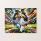 Shetland Sheepdog Hund Portrait Akryllische Kunstd Puzzle (Horizontal)