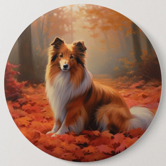 Shetland Sheepdog im Herbst Leaves Fall Inspiriert Button (Vorderseite)
