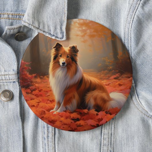 Shetland Sheepdog im Herbst Leaves Fall Inspiriert Button (Beispiel)