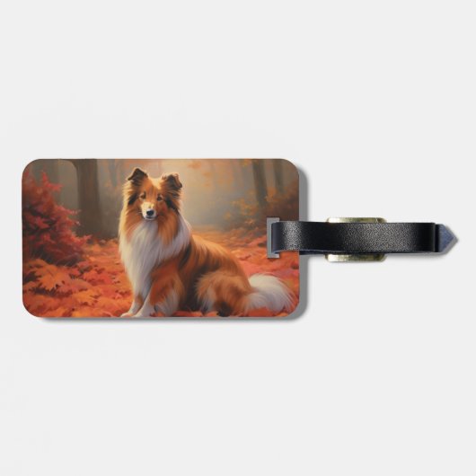 Shetland Sheepdog im Herbst Leaves Fall Inspiriert Gepäckanhänger (Rückseite horizontal)