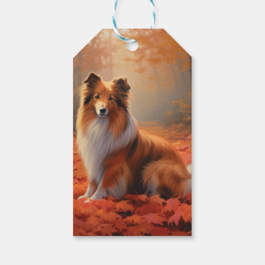 Shetland Sheepdog im Herbst Leaves Fall Inspiriert Geschenkanhänger (Rückseite)