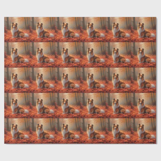 Shetland Sheepdog im Herbst Leaves Fall Inspiriert Geschenkpapier (Flach)