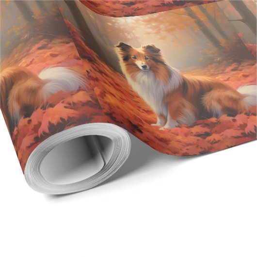 Shetland Sheepdog im Herbst Leaves Fall Inspiriert Geschenkpapier (Rolleneckpunkt)