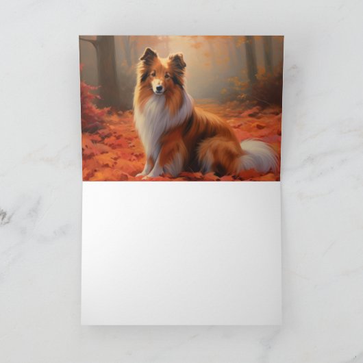 Shetland Sheepdog im Herbst Leaves Fall Inspiriert Karte (Innenseite)