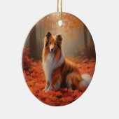 Shetland Sheepdog im Herbst Leaves Fall Inspiriert Keramik Ornament (Rechts)
