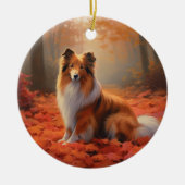 Shetland Sheepdog im Herbst Leaves Fall Inspiriert Keramik Ornament (Vorne)
