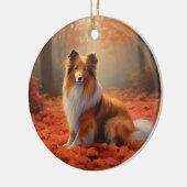 Shetland Sheepdog im Herbst Leaves Fall Inspiriert Keramik Ornament (Links)