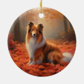 Shetland Sheepdog im Herbst Leaves Fall Inspiriert Keramik Ornament (Hinten)