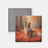 Shetland Sheepdog im Herbst Leaves Fall Inspiriert Magnet (Vorderseite/Rückseite)