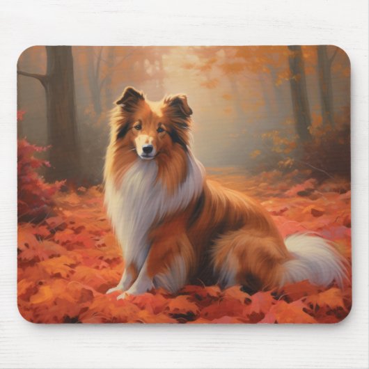 Shetland Sheepdog im Herbst Leaves Fall Inspiriert Mousepad (Vorne)