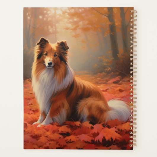 Shetland Sheepdog im Herbst Leaves Fall Inspiriert Planer (Rückseite)
