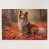 Shetland Sheepdog im Herbst Leaves Fall Inspiriert Puzzle (Horizontal)