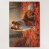 Shetland Sheepdog im Herbst Leaves Fall Inspiriert Puzzle (Vertikal)