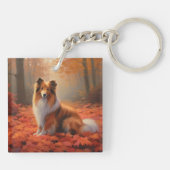 Shetland Sheepdog im Herbst Leaves Fall Inspiriert Schlüsselanhänger (Rückseite)
