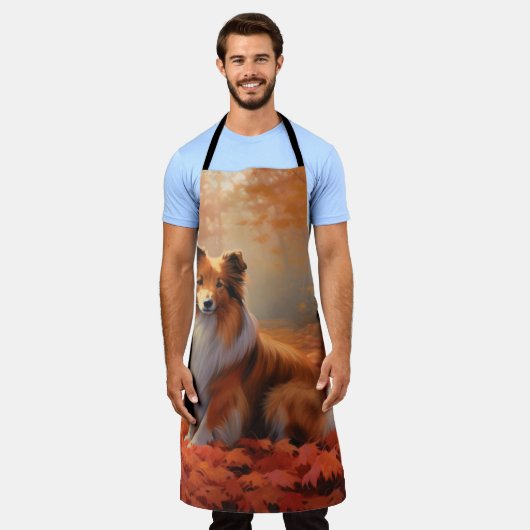 Shetland Sheepdog im Herbst Leaves Fall Inspiriert Schürze (Getragen)