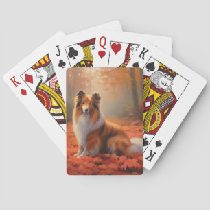 Shetland Sheepdog im Herbst Leaves Fall Inspiriert Spielkarten
