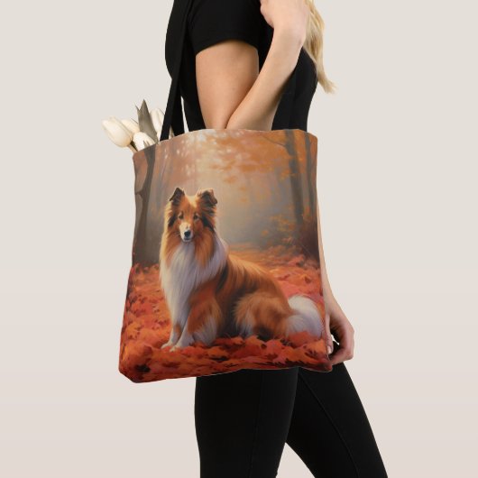 Shetland Sheepdog im Herbst Leaves Fall Inspiriert Tasche (Von Nahem)
