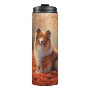 Shetland Sheepdog im Herbst Leaves Fall Inspiriert Thermosbecher