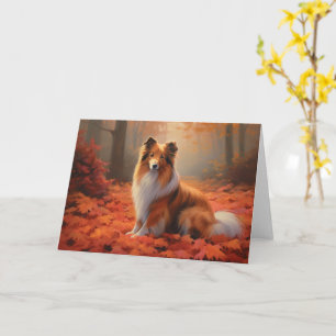 Shetland Sheepdog im Herbstlaub Fall Inspiriert Karte