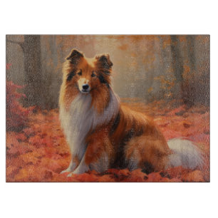 Shetland Sheepdog im Herbstlaub Fall Inspiriert Schneidebrett