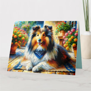 Shetland Sheepdog in einer Cottage-Gartenszene Dankeskarte