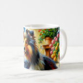 Shetland Sheepdog in Hütte Garden Scene Kaffeetasse (VorderseiteRechts)