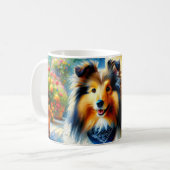 Shetland Sheepdog in Hütte Garden Scene Kaffeetasse (Vorderseite Links)