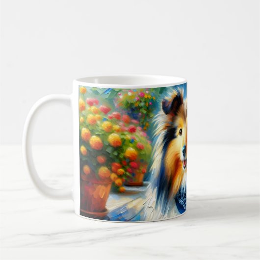 Shetland Sheepdog in Hütte Garden Scene Kaffeetasse (Links)