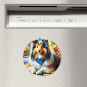 Shetland Sheepdog in Hütte Garden Scene Magnet (In Situ (Geschirrspüler))
