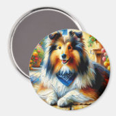Shetland Sheepdog in Hütte Garden Scene Magnet (Vorderseite/Rückseite)
