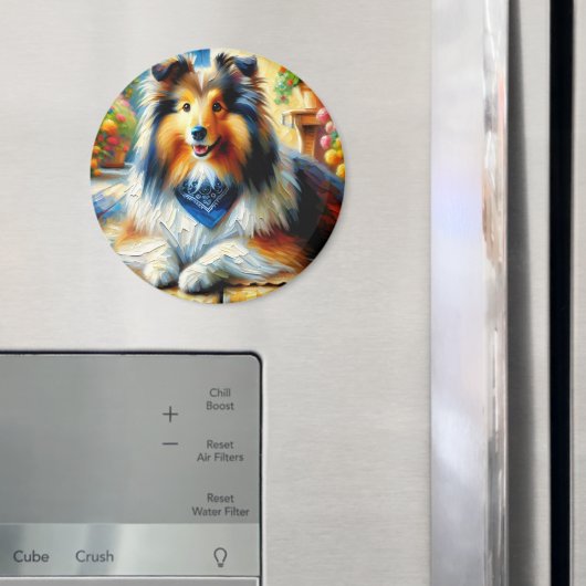 Shetland Sheepdog in Hütte Garden Scene Magnet (In Situ (Kühlschrank))