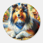 Shetland Sheepdog in Hütte Garden Scene Magnet (Vorne)