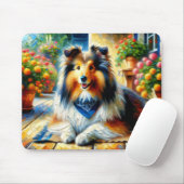 Shetland Sheepdog in Hütte Garden Scene Mousepad (Mit Mouse)