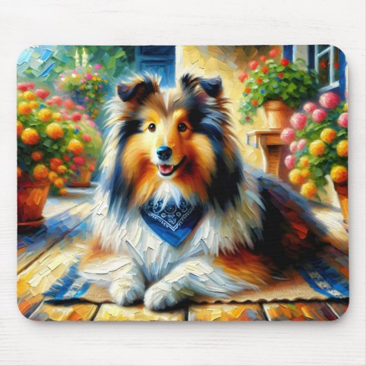 Shetland Sheepdog in Hütte Garden Scene Mousepad (Vorne)