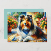 Shetland Sheepdog in Hütte Garden Scene Postkarte (Vorne/Hinten)