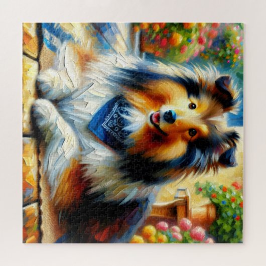Shetland Sheepdog in Hütte Garden Scene Puzzle (Horizontal)