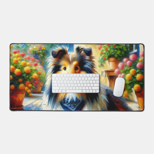 Shetland Sheepdog in Hütte Garden Scene Schreibtischunterlage (Tastatur & Maus)