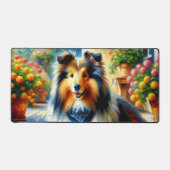 Shetland Sheepdog in Hütte Garden Scene Schreibtischunterlage (Vorderseite)