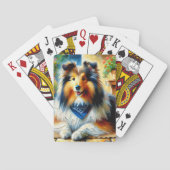 Shetland Sheepdog in Hütte Garden Scene Spielkarten (Rückseite)