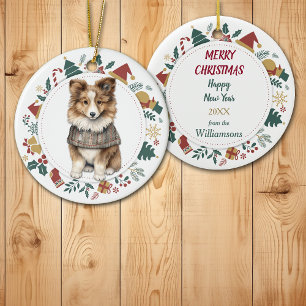 Shetland Sheepdog in Winter Sweater Christmas Keramik Ornament