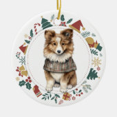 Shetland Sheepdog in Winter Sweater Christmas Keramik Ornament (Vorne)
