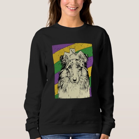Shetland Sheepdog Jester Mardi Gras Dog Mom or Dad Sweatshirt (Vorderseite)